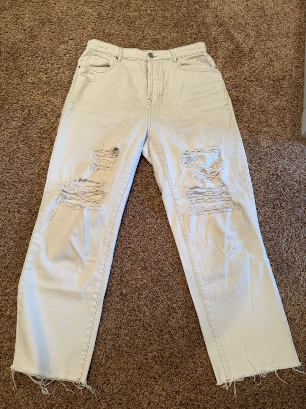 Light Cream BDG Distressed Ripped Jeans